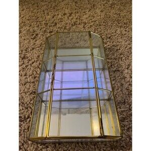 Vintage 1980s Mirrored Brass & Glass Curio Cabinet - 12" Hanging Display Case